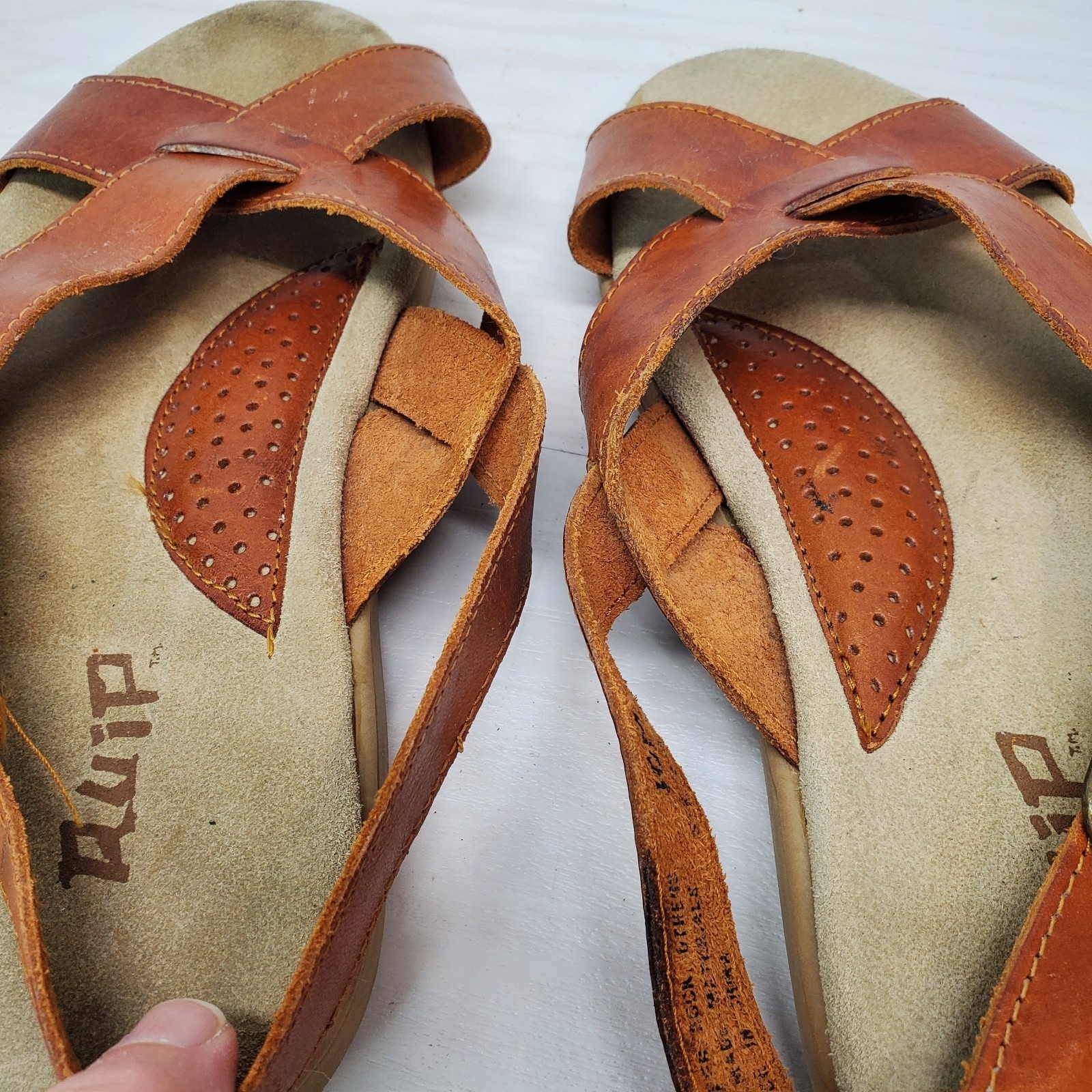 Quip Brown Leather Sandals Women 10 M Boho Lagen Look Minimalist Retro Look — image 7 of 8